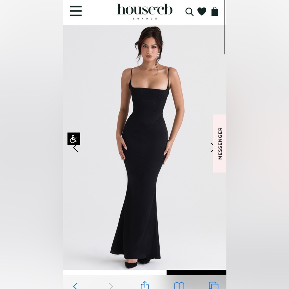 House of CB Olivette black satin corset maxi dress medium